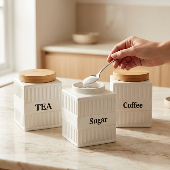 Ceramic Jar Set With Base 3 Pieces